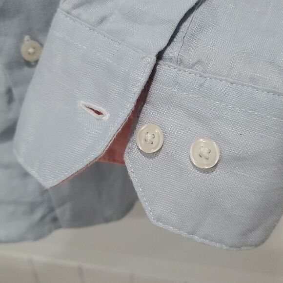 Michael's Mens 100% Linen Blue Oxford Button Down Shirt,  Size Large - Picture 4 of 6